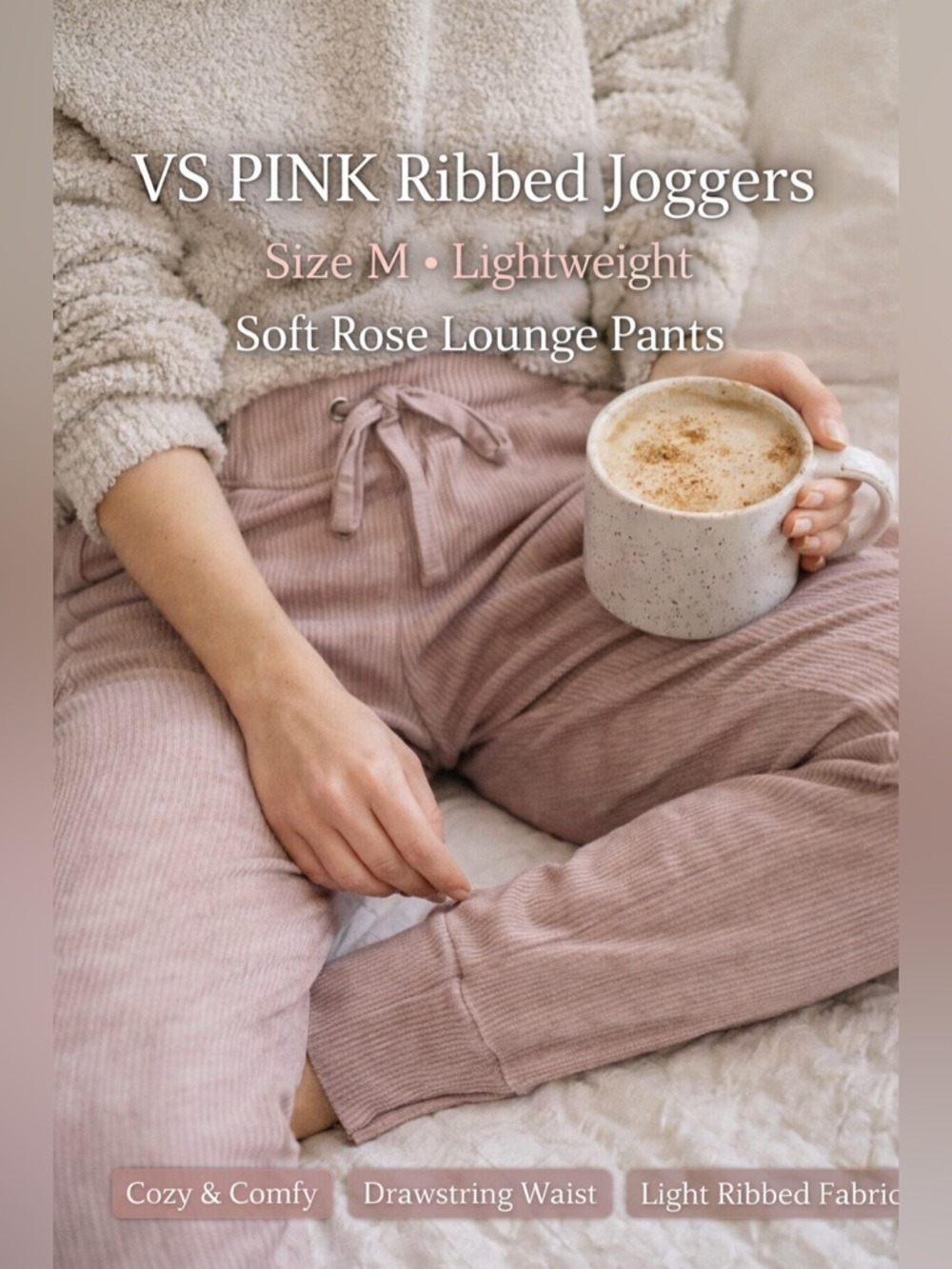Victoria’s Secret PINK Ribbed Joggers Size M Blush Pink Lounge Pants
